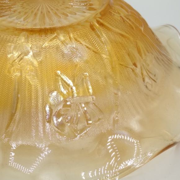 Jeanette Glass Iris Herringbone Iridescent Amber Carnival Glass Ruffled … - Picture 4 of 13